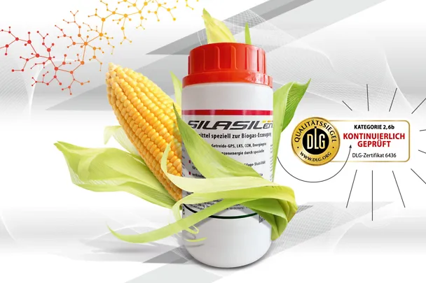 Produktverpackung Dose SILASIL.ENERGY mit Maiskolben und DLG-Qualitätssiegel Produktverpackung Dose SILASIL.ENERGY mit Maiskolben und DLG-Qualitätssiegel