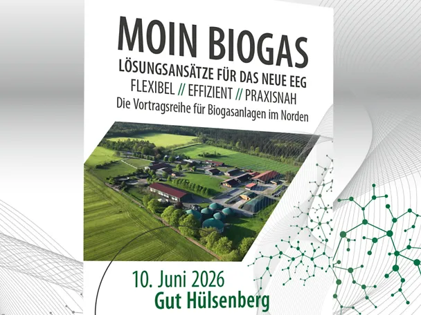 Grafik zur Ankündigung der Kundenveranstaltung MOIN BIOGAS auf Gut Hülsenberg